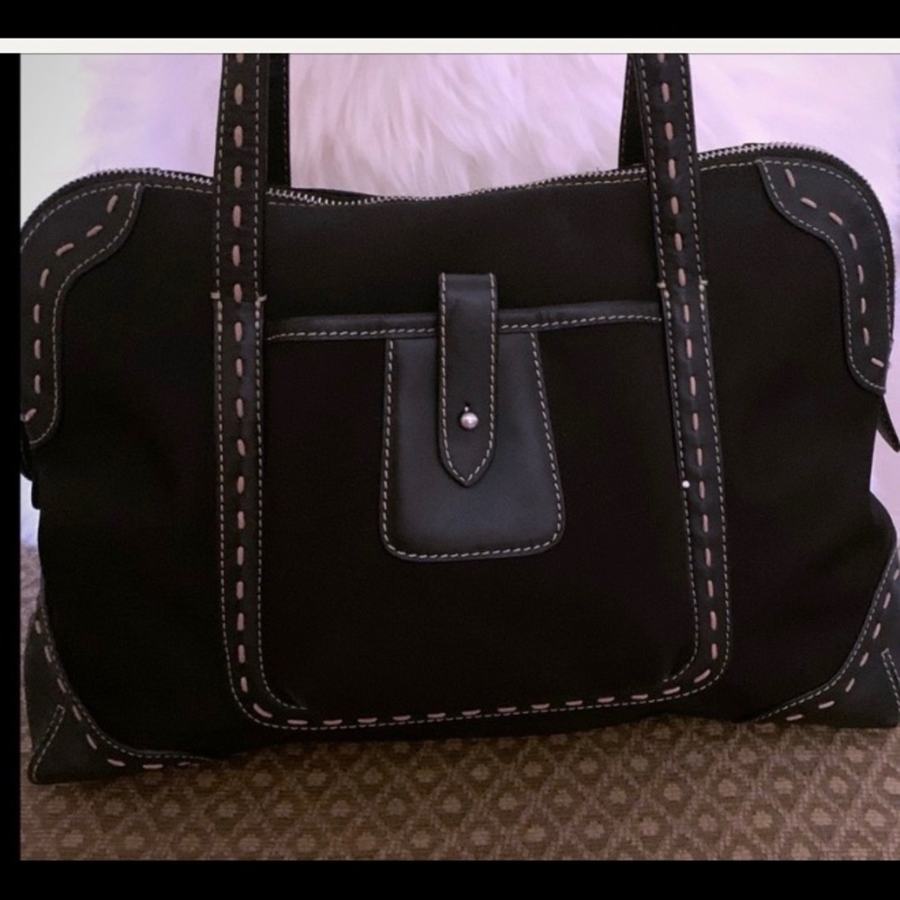 J. JILL Black Nylon and Leather Tote
